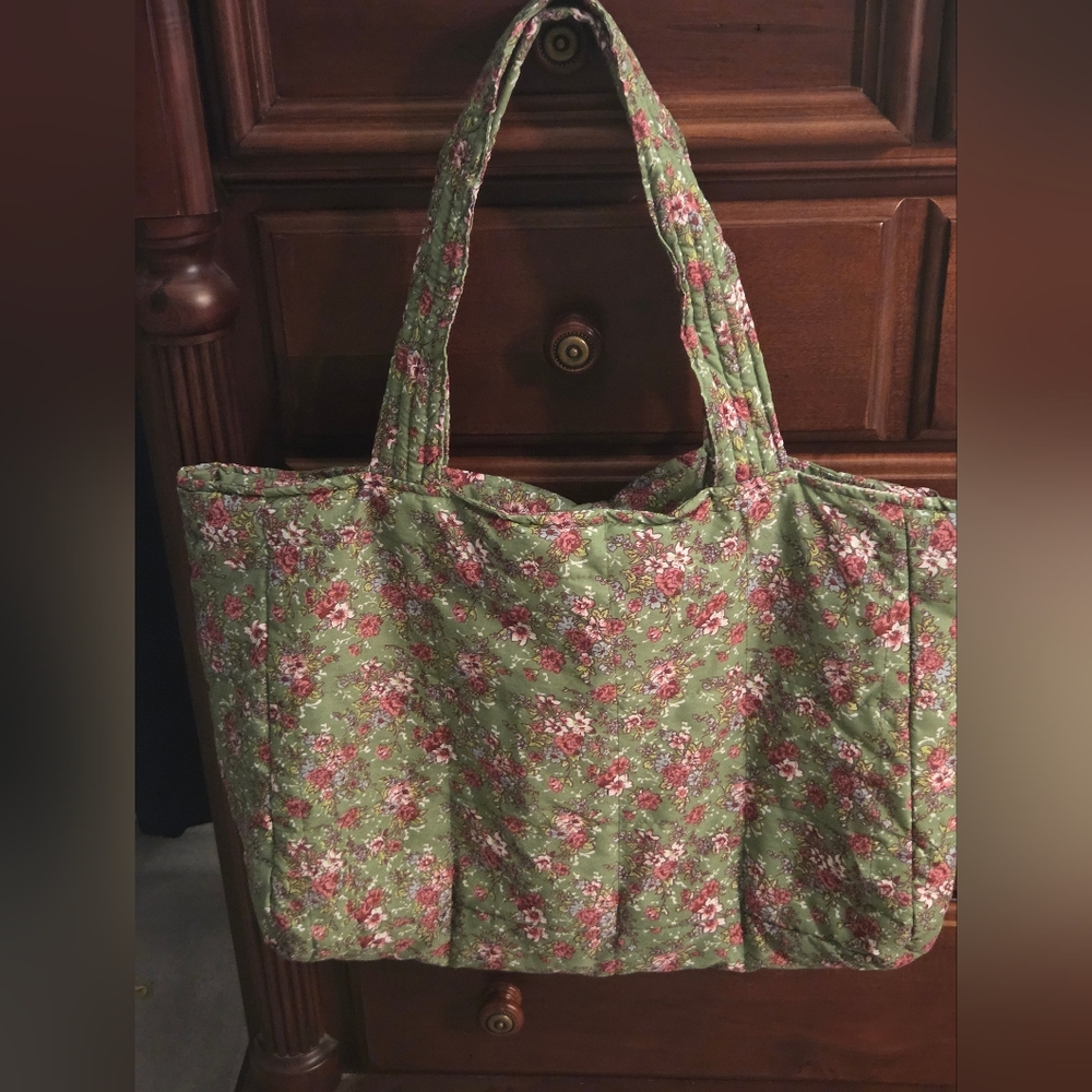 Floral Green Lined Tote Bag